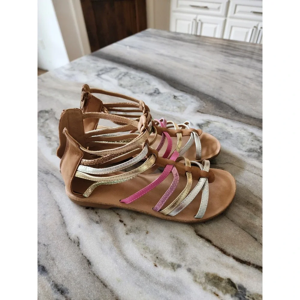 Tucker +‎ Tate Marissa Girls Metallic Gladiator Sandals Tan Pink Gold Size 5M